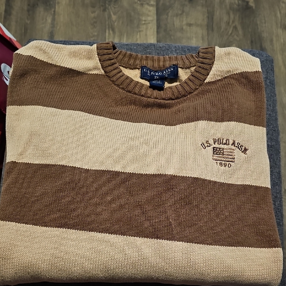 U.S. Polo Assn. Sweater Vintage Tan Brown Crewneck Size Xxlarge Men Women Stripe